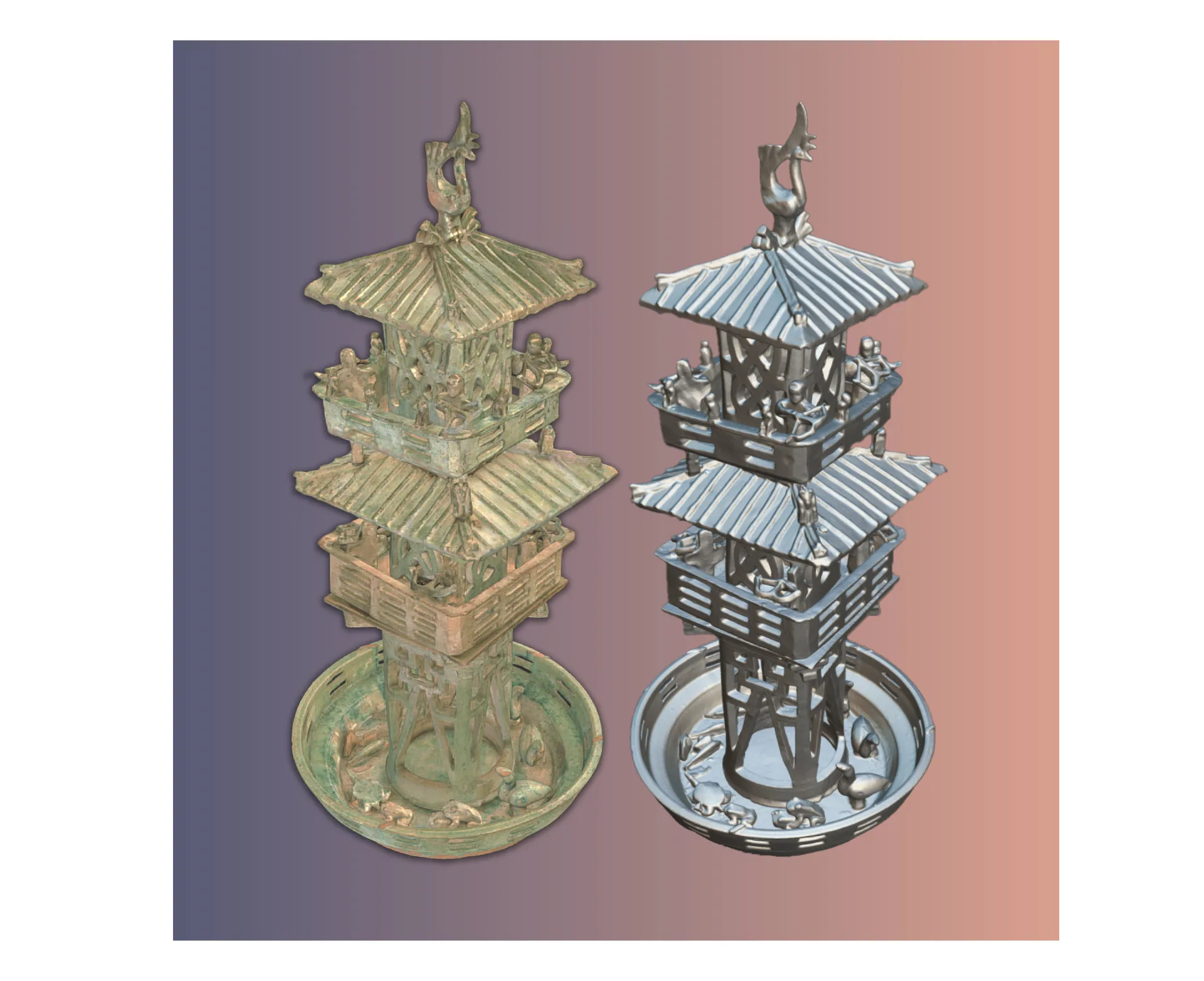 緑釉水樹　中国　後漢時代（1~2世紀）（3D画像）