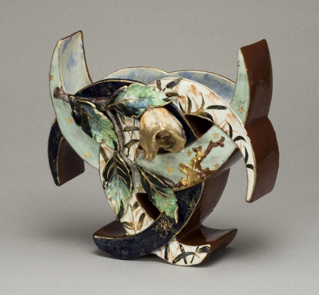 金彩花文花器 フランス　エミール・ガレ　1877-1884年頃